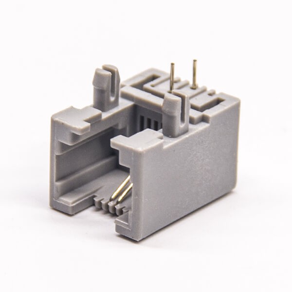 6p2c接口RJ11灰色塑胶外壳弯式接PCB板
