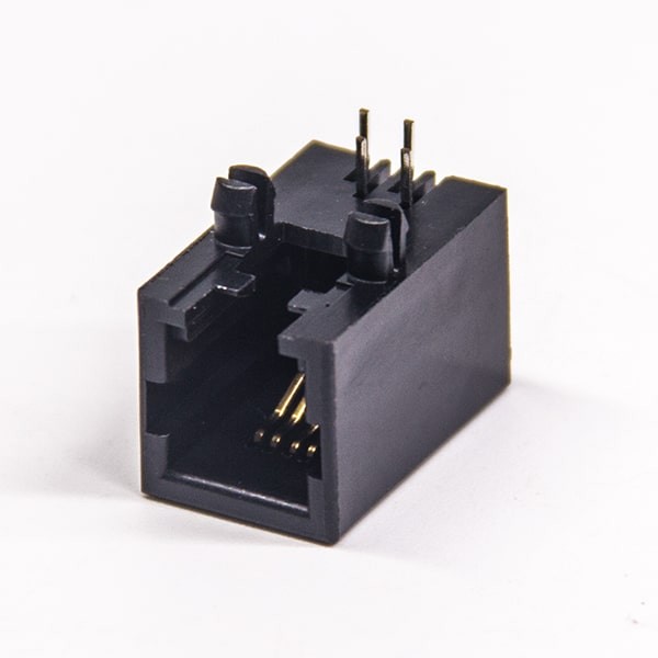 rj114p4c封装模块化网口连接器90度弯角全塑带定位柱穿孔式