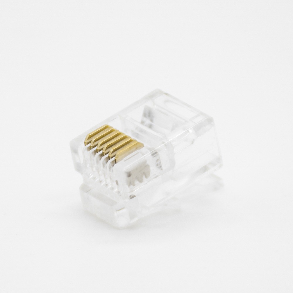 RJ11水晶头6P6C单端口用于CAT3电缆非屏蔽6芯水晶插头