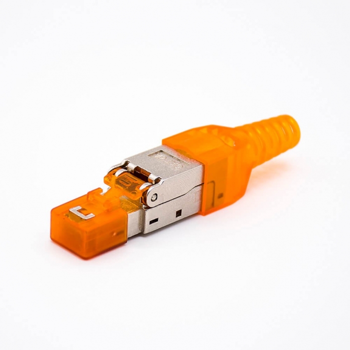 RJ45网络插头带塑料外壳插孔七类屏蔽免打水晶头