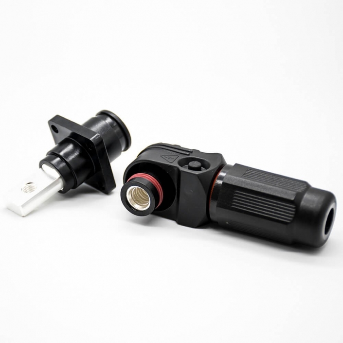 高压大电流连接器12mm黑色IP65 350A带孔铜牌弯式插头插座一套