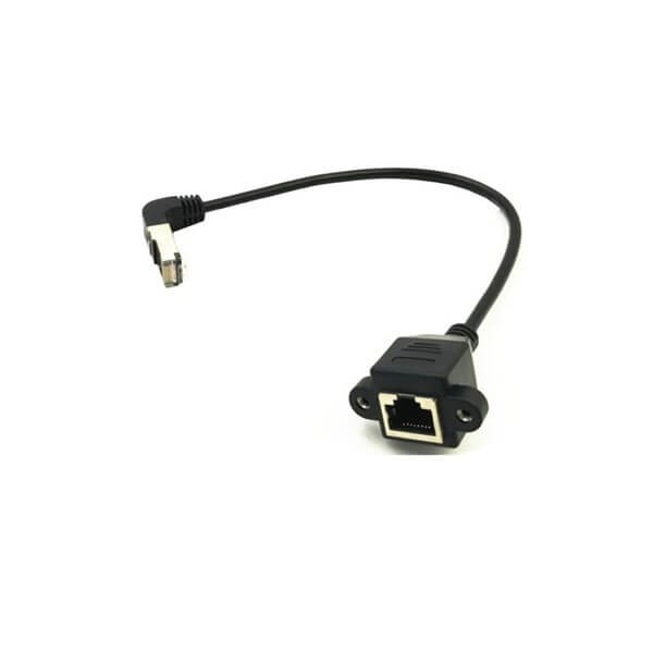 RJ45网口延长线网线转接头百兆网络公转母带固定座耳朵90°下弯0.6m