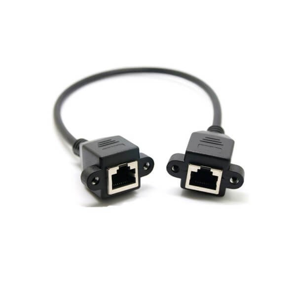 RJ45延长线带耳朵五类网线母对母纯铜0.6M8芯网线延长器