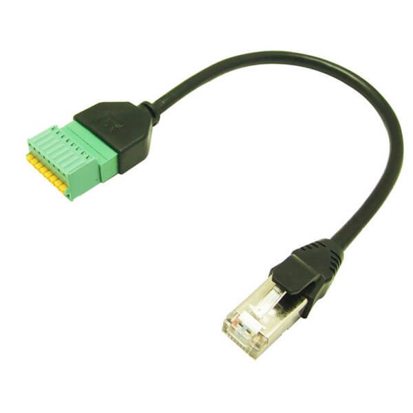 RJ45转绿色端子8PIN公头网络直通头8P8C对接双通头0.3M延长线