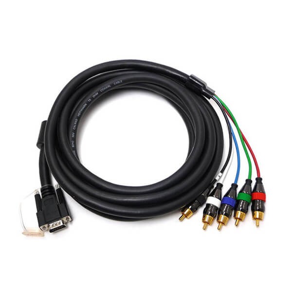 VGA转RGB / HV RCA连接器电缆 HD15公头至5 RCA公头连接器 12英尺长