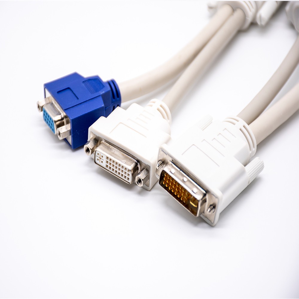双接头DVI公头连接器转DB15针母头和DVI24+5针组装线1米长