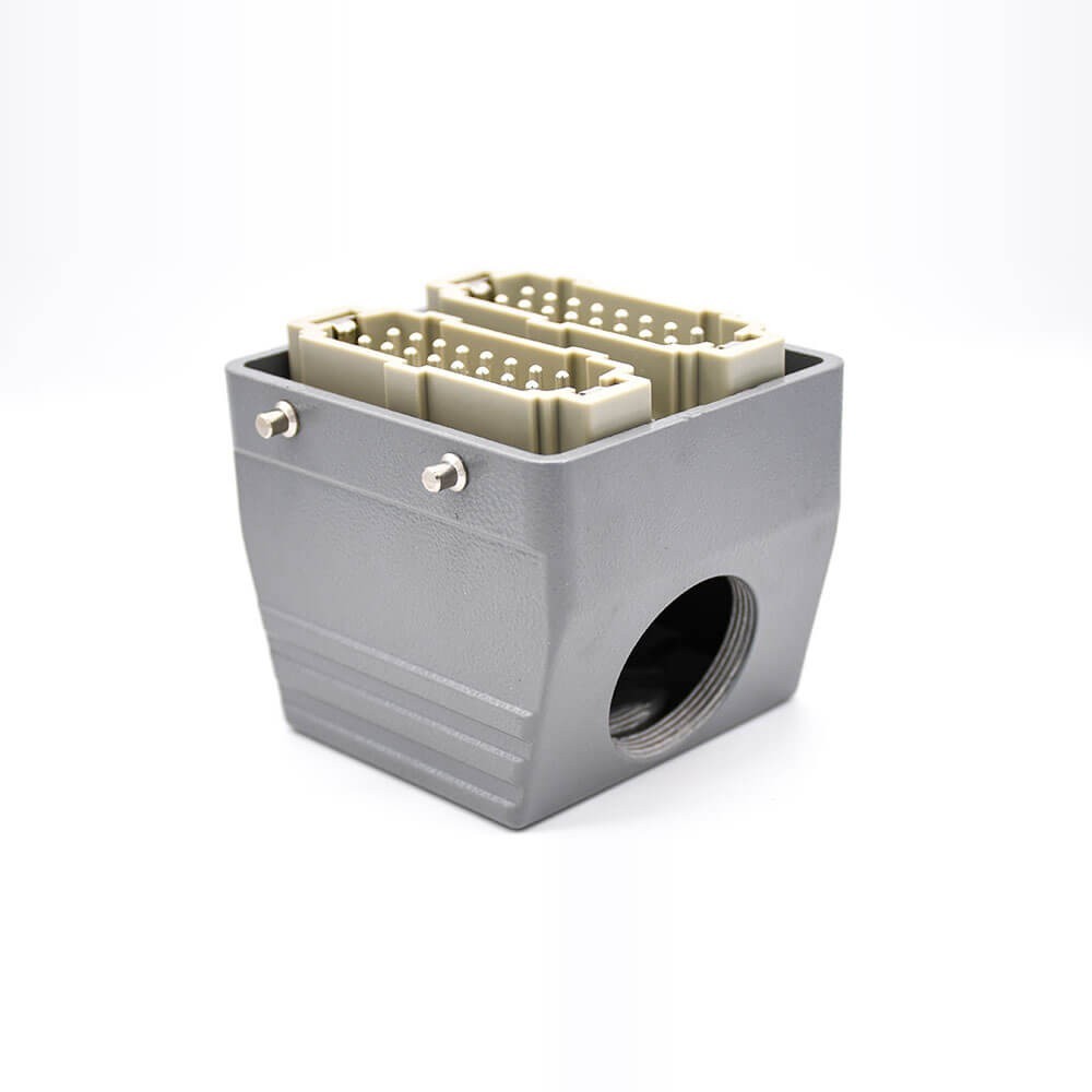 重载工业连接器公母对接32芯铁扣斜出口开孔安装H32B外壳PG29